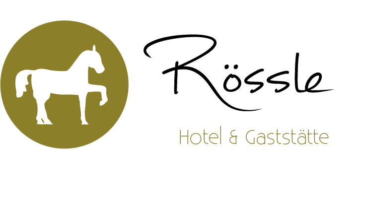 Logo "Rössle Hotel & Gaststätte" mit Pferdesymbol.