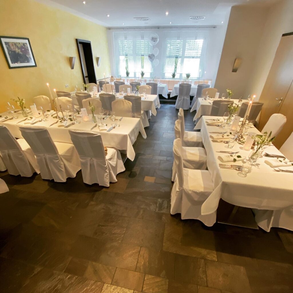 Elegant dining room prepared for a festive dinner.